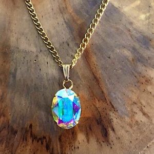 Gorgeous Aurora Borealis Oval Crystal Necklace